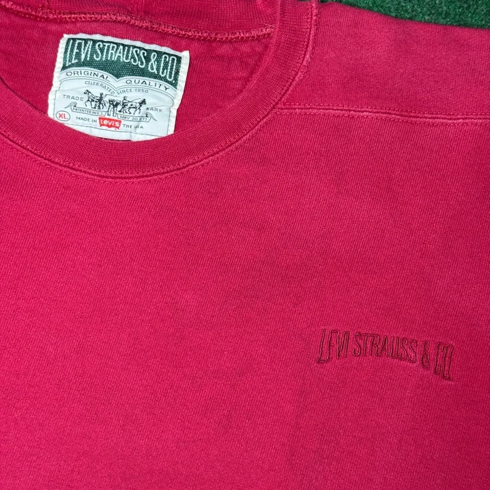 Vintage 90s Levi’s Strauss Red Minimalist USA Made XL Pullover Sweatshirt - Picture 2 of 7